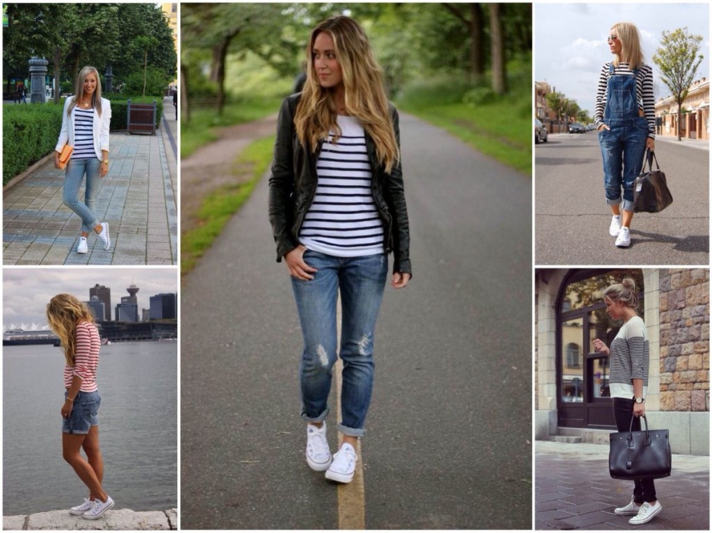 Аналогічно чудово поєднуються з білими кедами джинсові спідниці практично будь-яких фасонів: ви можете вибрати як бешкетну міні, так і довгу максі