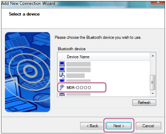 Виберіть [MDR-XB50BS] на екрані [Select a device], потім натисніть [Next]