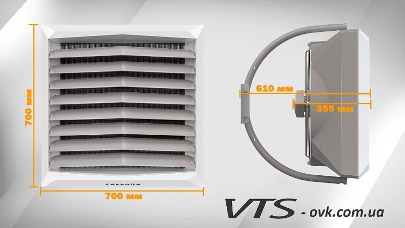 Габаритні розміри оновленої версії тепловентиляторів Volcano VR1, VR2, VR3, VR-D: