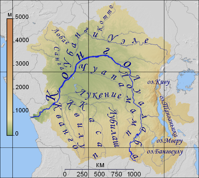 Басейн річки Конго на карті: